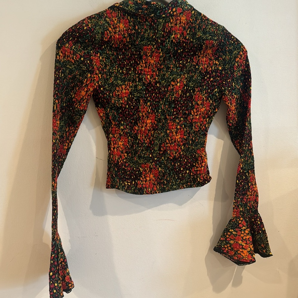 NWT Free‎ People Amelia Printed Blouse Top Size XS Smocked Bell Sleeves Floral - Picture 7 of 7